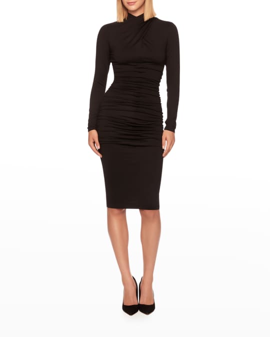 susana monaco ruched bodycon midi dress