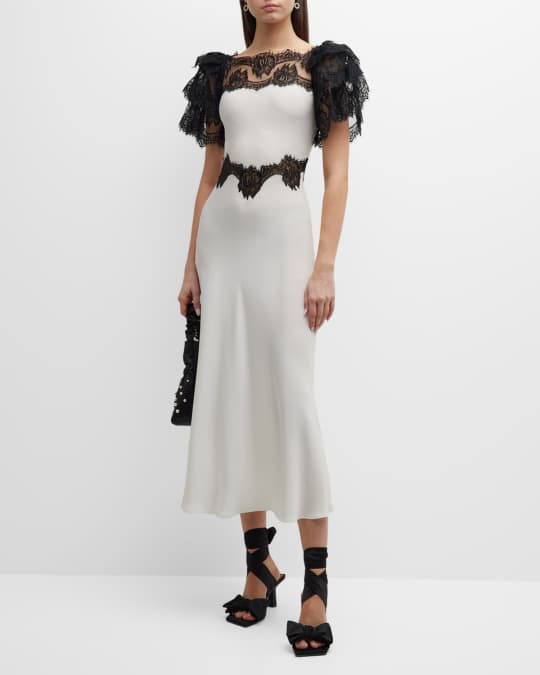 chinese dress ladies Leopard Printed Silk Satin Bias Dress With Black Lace Bodice Detail   Rodarte
