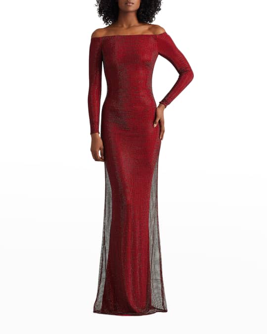 Ralph Lauren Collection Minali Strass Mesh Overlay Off-The-Shoulder Gown |  Neiman Marcus