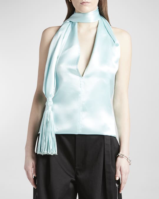 Bottega Veneta Scarf-Halter Chintzed Cupro Top | Neiman Marcus