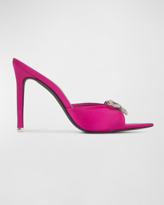 Black Suede Studio Brynn Crystal-Bow Mule Sandals | Neiman Marcus