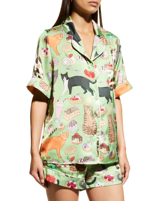Short Printed Satin Pajama Set