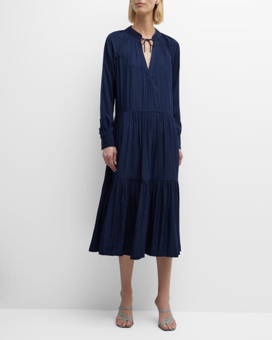 Brochu Walker Alana Tiered Satin Midi Dress | Neiman Marcus