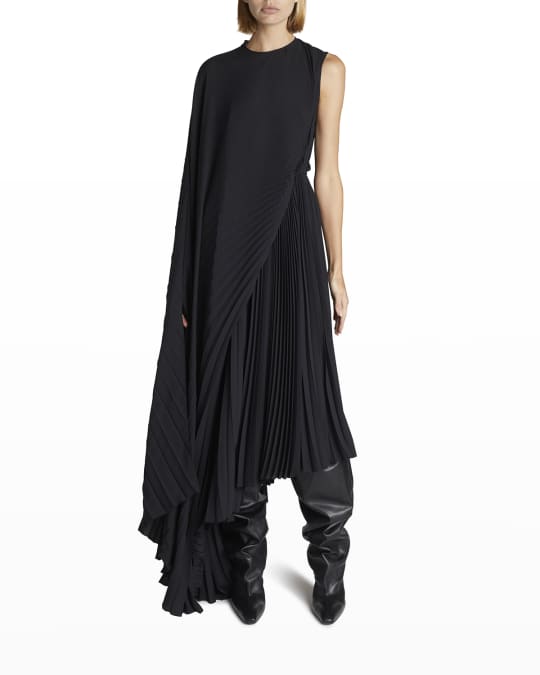 Balenciaga Asymmetric Pleated Cape Maxi Dress | Neiman Marcus