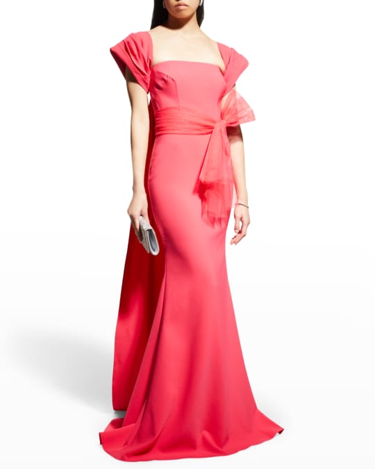 Pleated Bow Trumpet Gown
