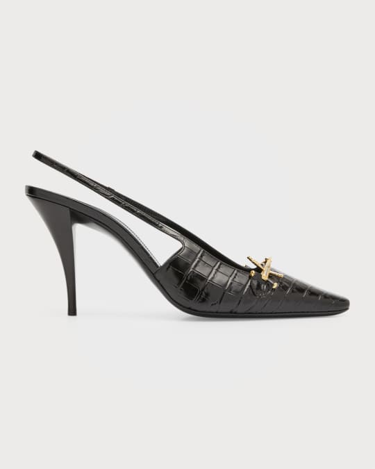 Saint Laurent Blade Croco Slingback Pumps Neiman Marcus