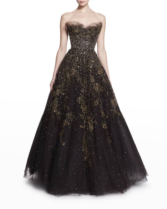 Strapless Floral Beaded Sequin Tulle Ballgown