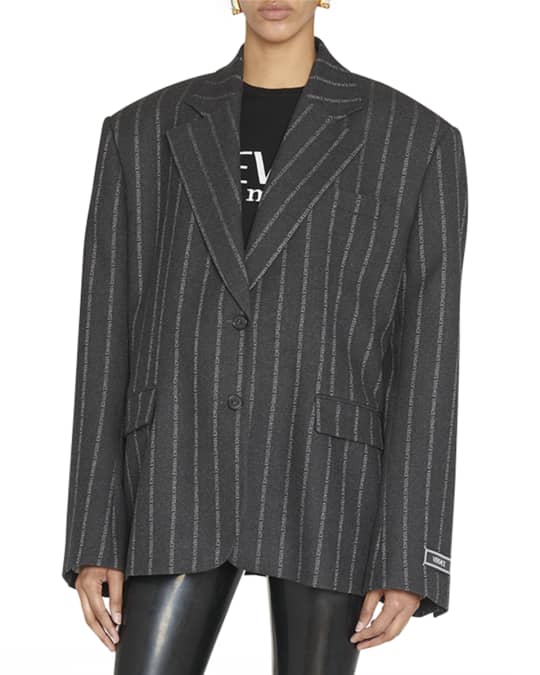 【関税＆送料込み】Versace Oversized Single-Breasted Blazer Versace Oversized Logo Pinstripe Single-Breasted Blazer