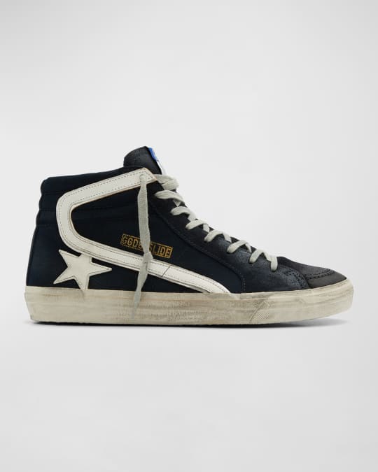 Golden Goose Men's Slide Denim Leather High-Top Sneakers