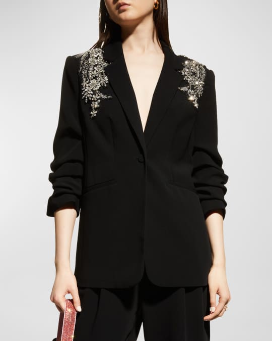 Cinq a Sept Kylie Scrunched-Sleeve Crystal Ivy Jacket | Neiman Marcus