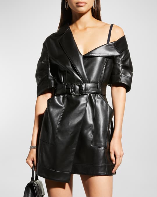 Cinq a Sept Katie Belted Faux-Leather Mini Dress | Neiman Marcus