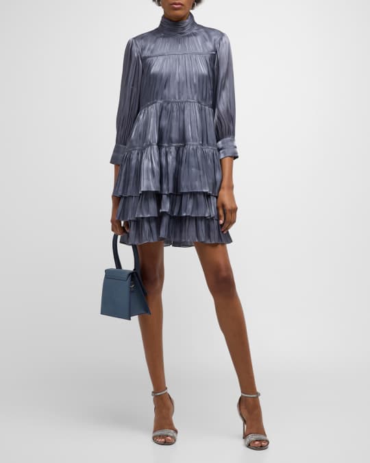 knee length dresses for ladies Gold Metallic Halter Neck Plisse Tiered Mini Dress