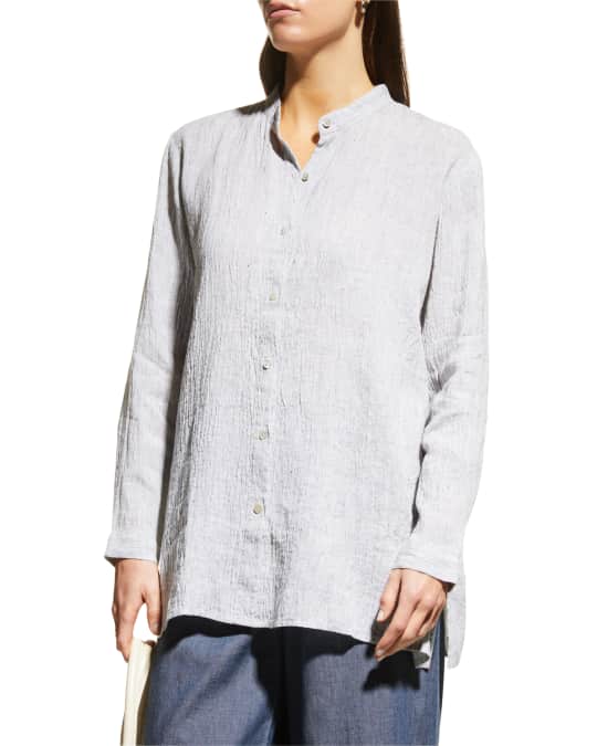 Eileen Fisher Crinkled Linen Button-Down Shirt | Neiman Marcus