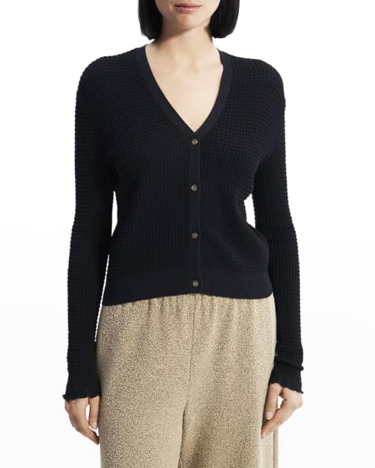 Lace-Trim Micro Textured Cardigan