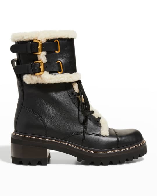 See by Chloe Mallory Buckle-Cuff Combat Boots | Neiman Marcus