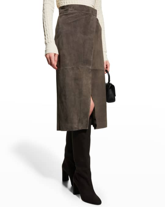Suede Wrap Midi Skirt
