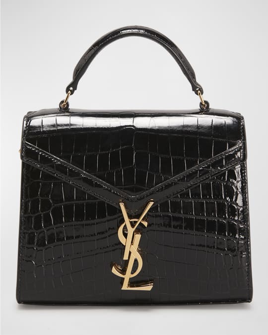 CASSANDRA Mini top handle bag in crocodile-embossed shiny leather