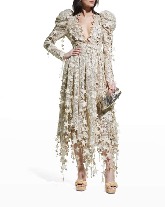 Zimmermann Celestial Zodiac Star Cut-Out Puffed Sleeve Gown | Neiman Marcus