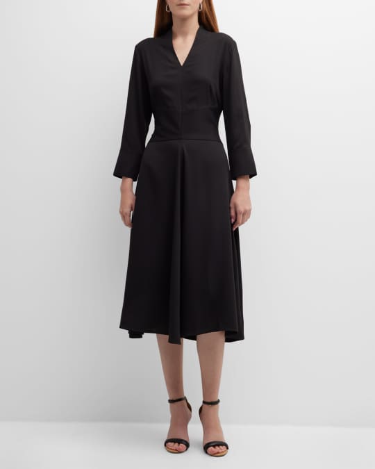 Misook A-Line V-Neck Midi Dress | Neiman Marcus