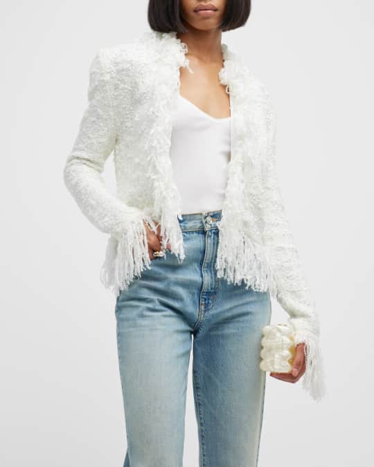 ジャケット BALMAIN COLLARLESS GLITTERED FRINGED TWEED JKT Balmain Collarless Metallic Fringed Tweed Jacket | Neiman Marcus