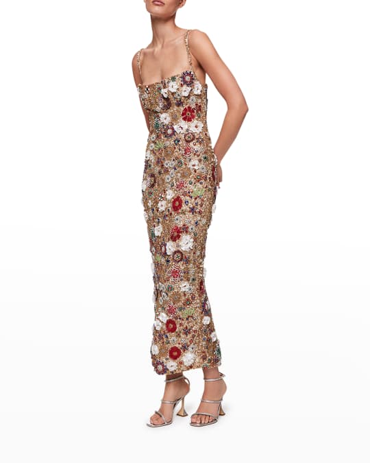 Rachel Gilbert Francesca Square-Neck Beaded Sheath Gown | Neiman Marcus