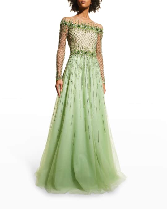 Degrade Embellished Tulle Illusion Gown