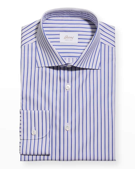 Brioni Men's Multi-Stripe Cotton Dress Shirt | Neiman Marcus