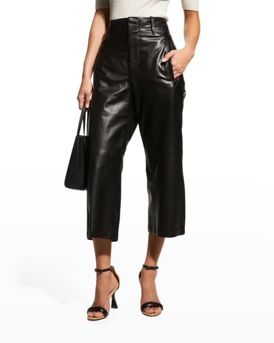 Rag & Bone Dylan Cropped Wide-Leg Lambskin Leather Pants | Neiman Marcus