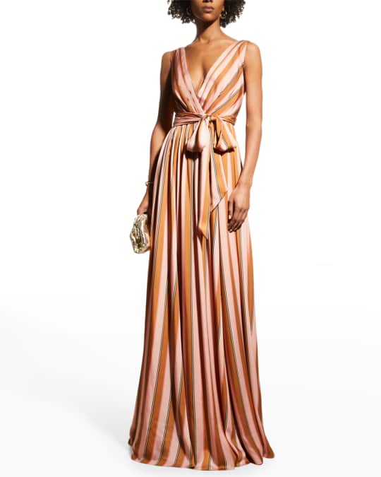 Badgley Mischka Collection Sleeveless Striped Gown | Neiman Marcus