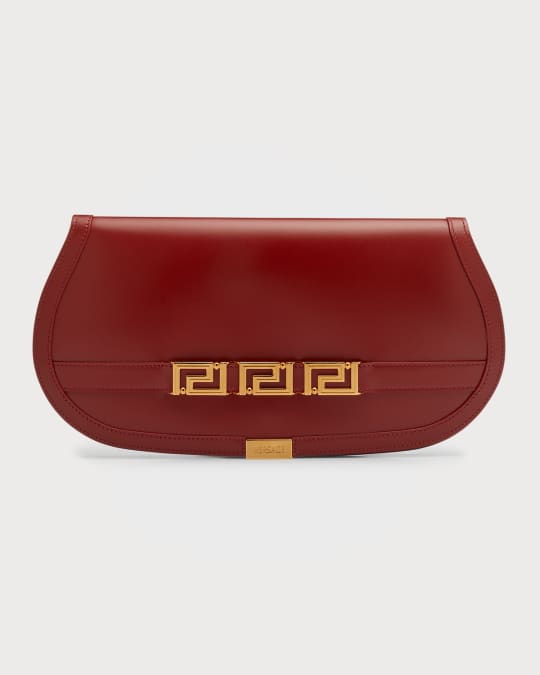 Greca Goddess Leather Clutch in Red - Versace