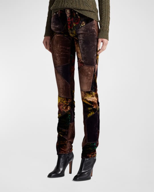 160 Slim Leg Patchwork Velvet Jeans
