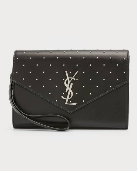 Saint Laurent Stud Leather YSL Flap Clutch Bag Neiman Marcus