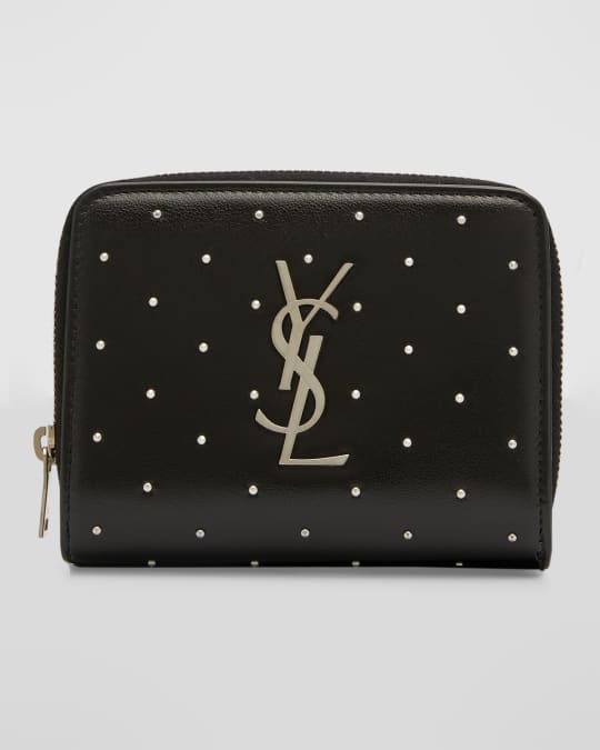 Stud Leather YSL Zip Compact Wallet