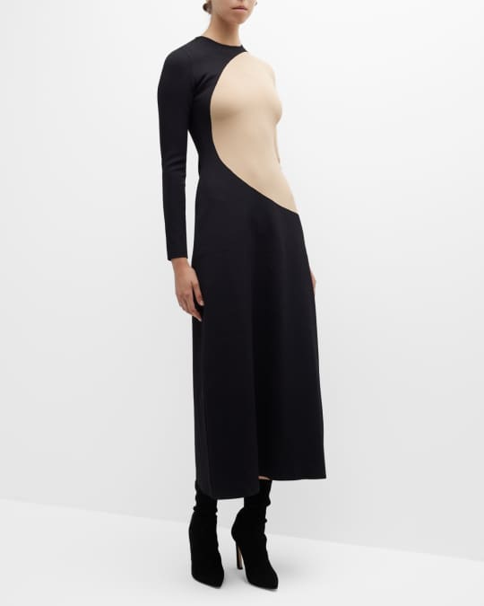 Tory Burch Colorblock Long-Sleeve Knit Midi Dress | Neiman Marcus
