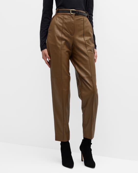 Tory Burch High-Rise Cropped Napa Leather Pants | Neiman Marcus