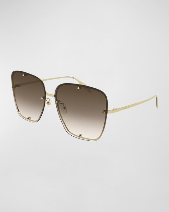 Gradient Square Embellished Metal Sunglasses