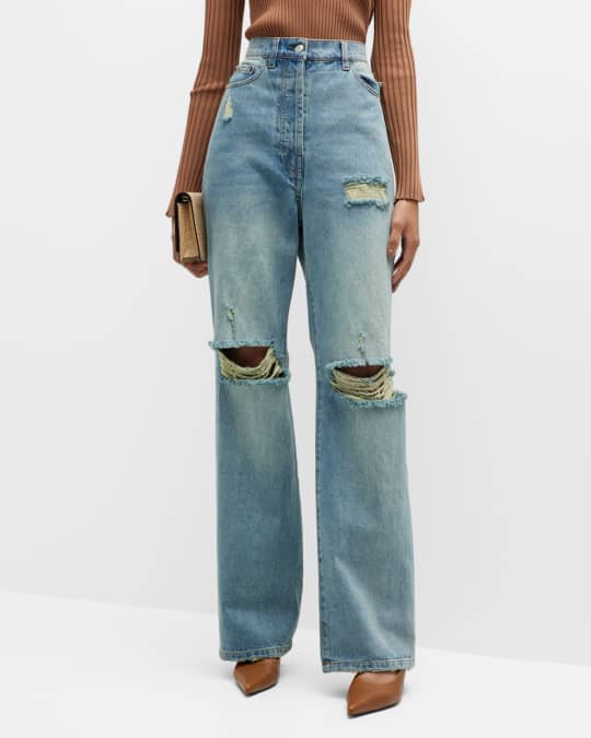 Ronny Kobo Geraldine Straight-Leg Distressed Denim Jeans | Neiman Marcus