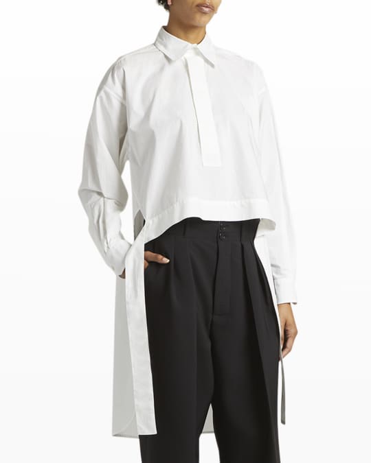 Plan C High Low Crop Poplin Collared Shirt Neiman Marcus