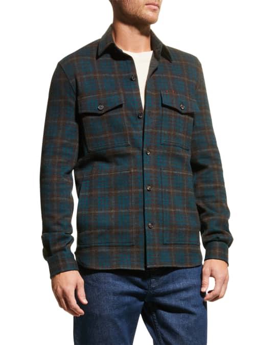 Isaia Men's Wool Plaid Overshirt Neiman Marcus