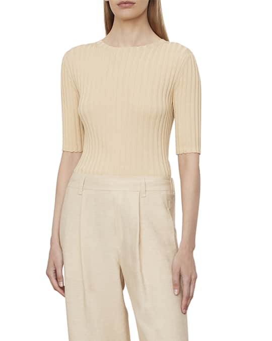 Vince Ribbed ElbowSleeve Top Neiman Marcus