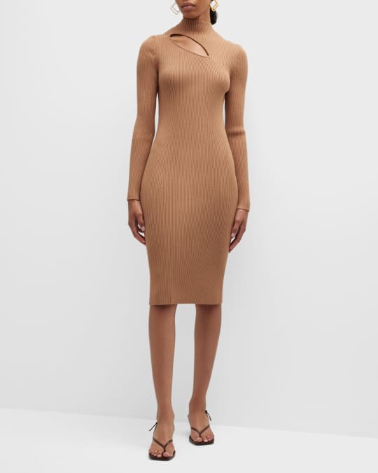 AERON Mauve Cut-Out Ribbed Midi Dress | Neiman Marcus