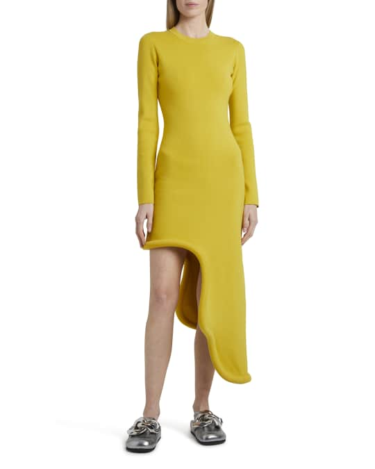 Bumper Long-Sleeve Asymmetric Midi Dress