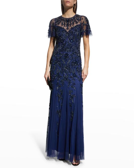 Robe De Bal (Homecoming) Aidan Mattox Navy à Paillettes - Taille 10 - Neuf Avec Quelques Paillettes Manquantes