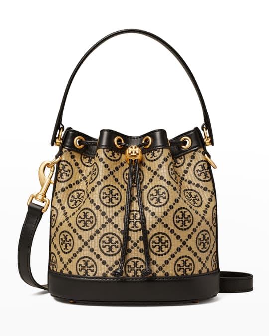 Tory Burch T Monogram Raffia Bucket Bag | Neiman Marcus