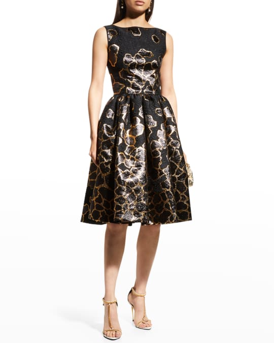 Metallic Rose Jacquard Fit Flare Dress