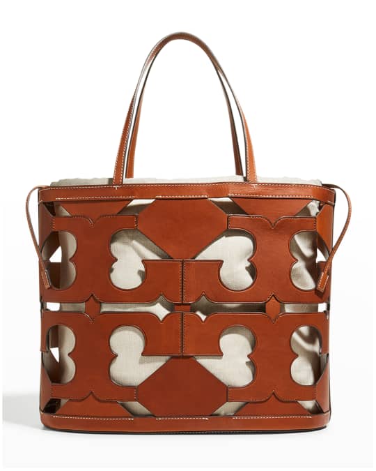 Tory Burch Cutout Logo Leather Tote Bag Neiman Marcus
