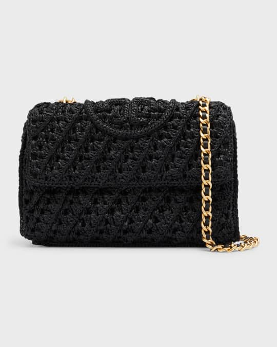 Tory Burch Fleming Convertible Logo Straw Shoulder Bag