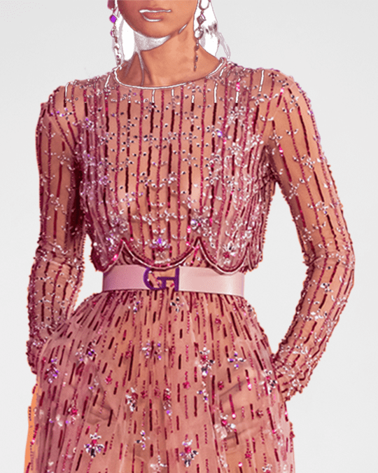 Georges Hobeika Beaded Tulle Crop Bolero Jacket | Neiman Marcus