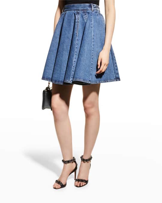 Knee length denim skater skirt best sale
