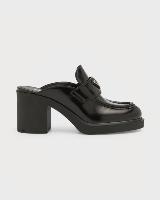 Prada Chocolate Flow Heeled Loafer Mules Neiman Marcus